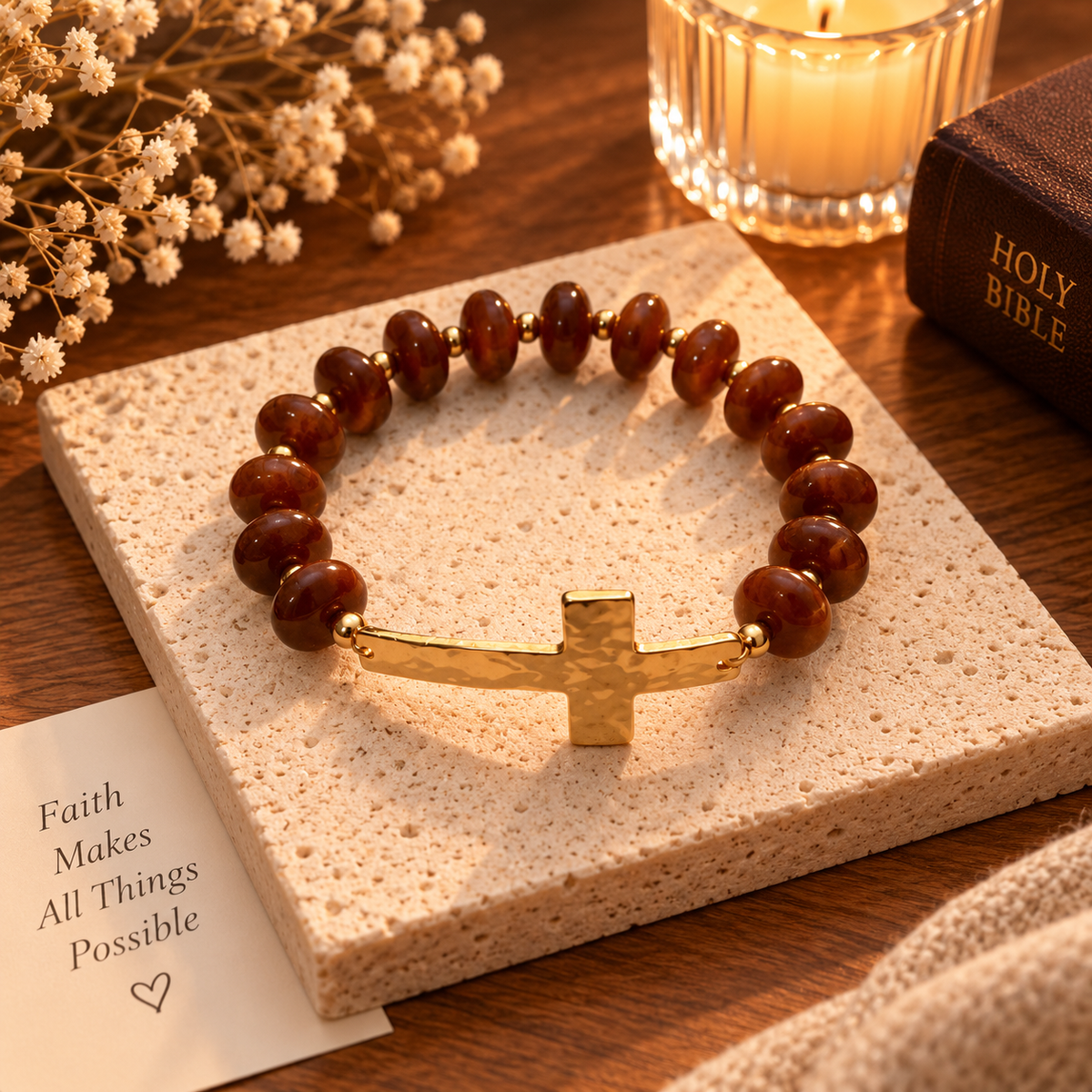 CURVED CROSS STRETCH BRACELET