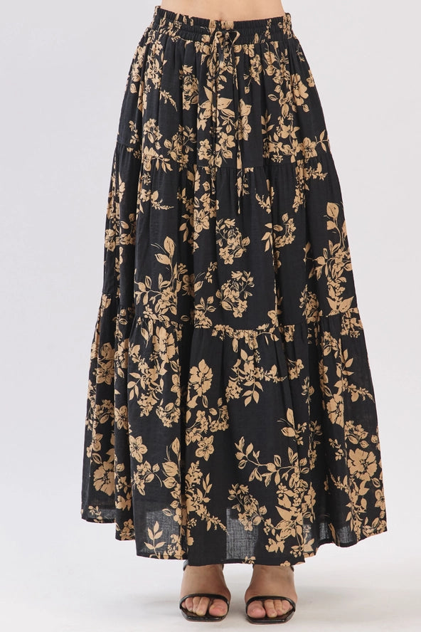 DRAWSTRING TIERED MIDI SKIRT