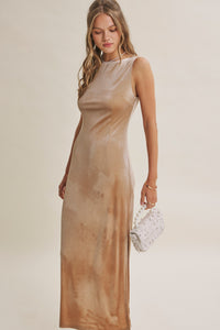 VELVET AFTER DARK DEEP V BACK BODYCON MAXI DRESS WITH SLIT