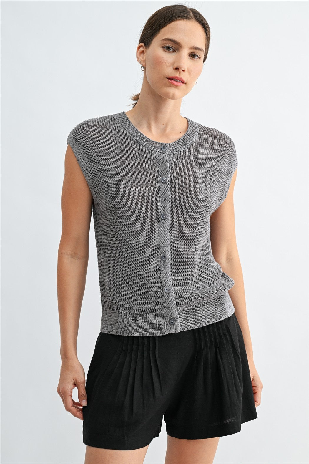 BUTTON DOWN VEST SWEATER TOP