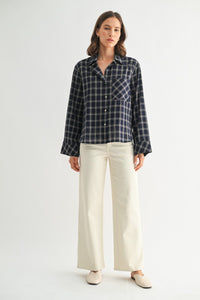 PLAID BUTTON DOWN WIDE SLEEVE SHIRTS