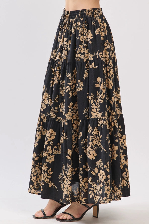DRAWSTRING TIERED MIDI SKIRT