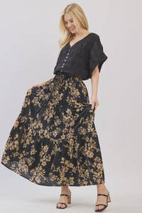 DRAWSTRING TIERED MIDI SKIRT