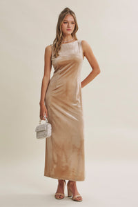 VELVET AFTER DARK DEEP V BACK BODYCON MAXI DRESS WITH SLIT