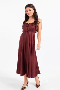 CEREMONY LACE TRIM MIDI DRESS