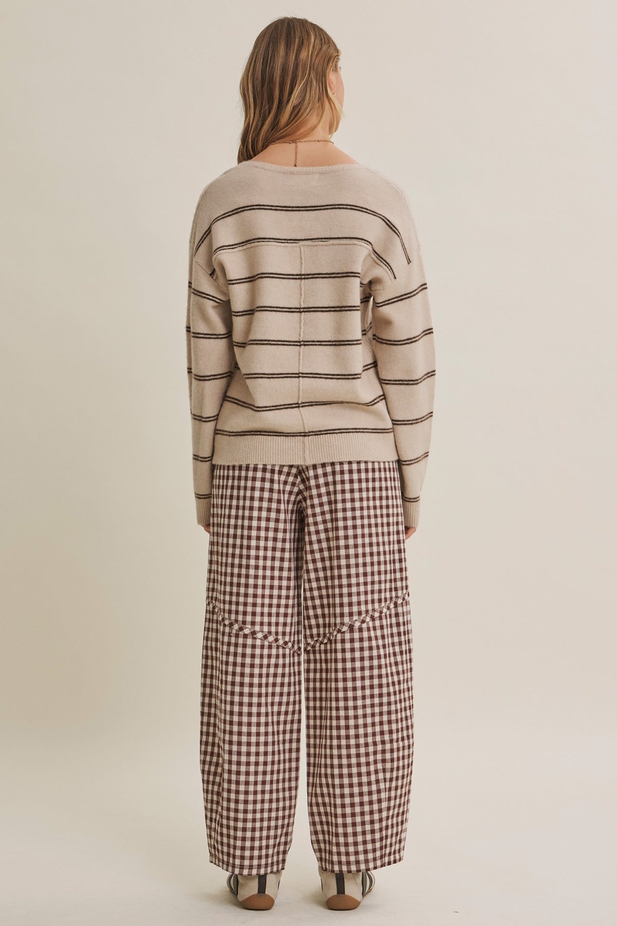 EASY DAY RELAXED GINGHAM COTTON BARREL PANTS