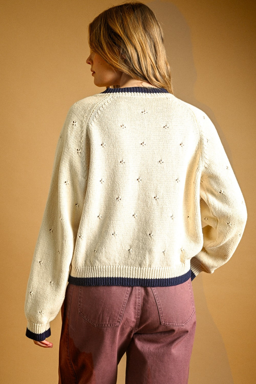 POINTELLE EFFECT KNIT CARDIGAN
