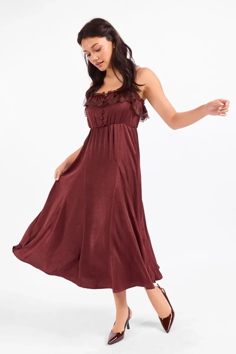 CEREMONY LACE TRIM MIDI DRESS