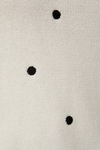 Puff short sleeve polka dot sweater with white fabric and black embroidered dots
