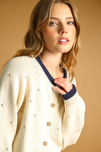 POINTELLE EFFECT KNIT CARDIGAN