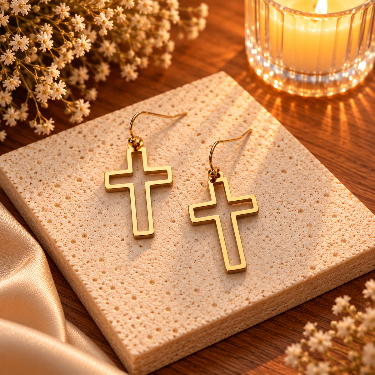 OPEN CROSS HOOK EARRINGS