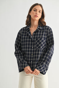 PLAID BUTTON DOWN WIDE SLEEVE SHIRTS