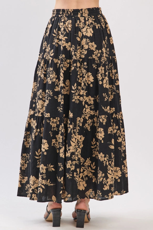 DRAWSTRING TIERED MIDI SKIRT