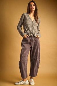 LACE KNIT WITH DRAWSTRING ON WAIST KNIT CARDIGAN