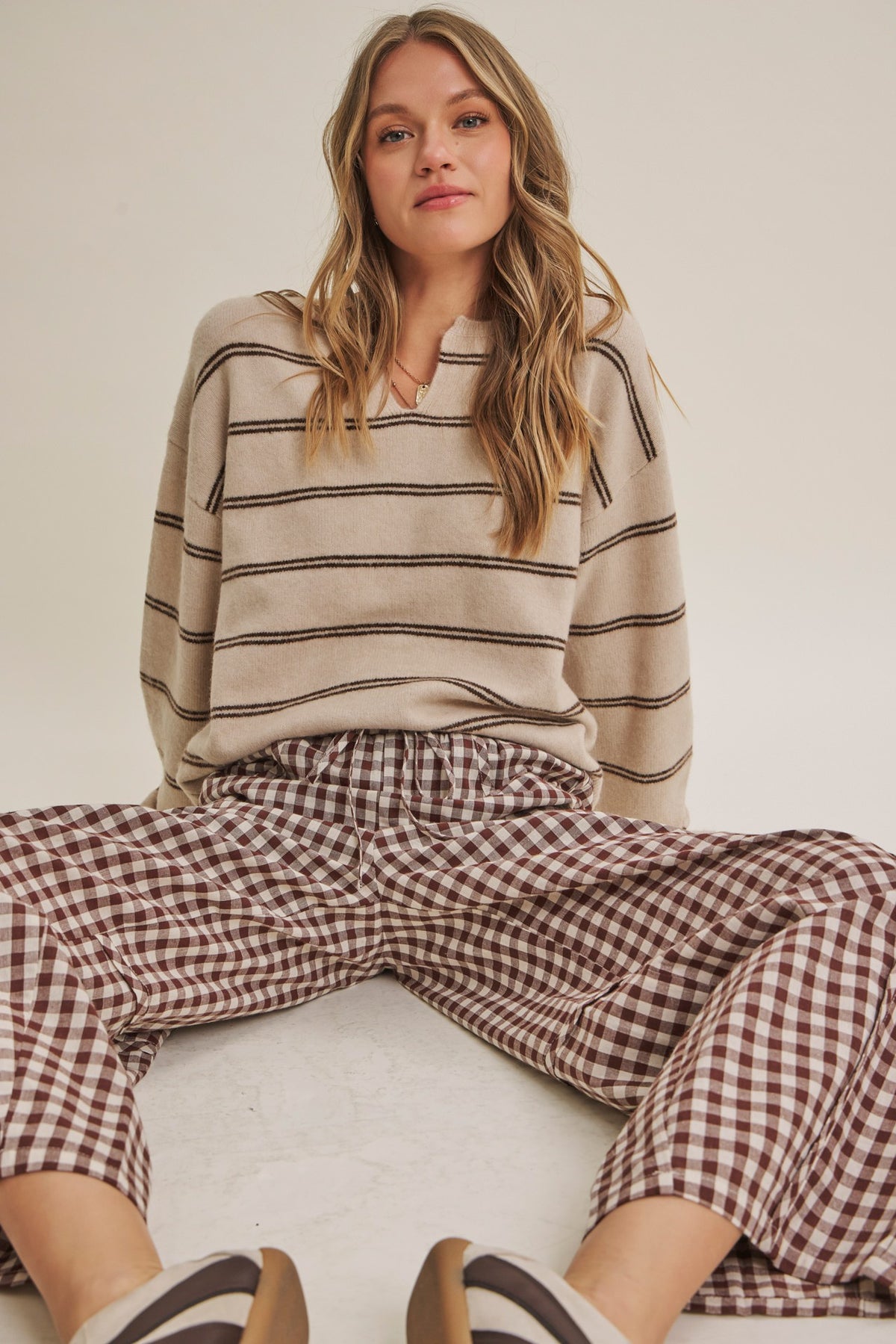 EASY DAY RELAXED GINGHAM COTTON BARREL PANTS