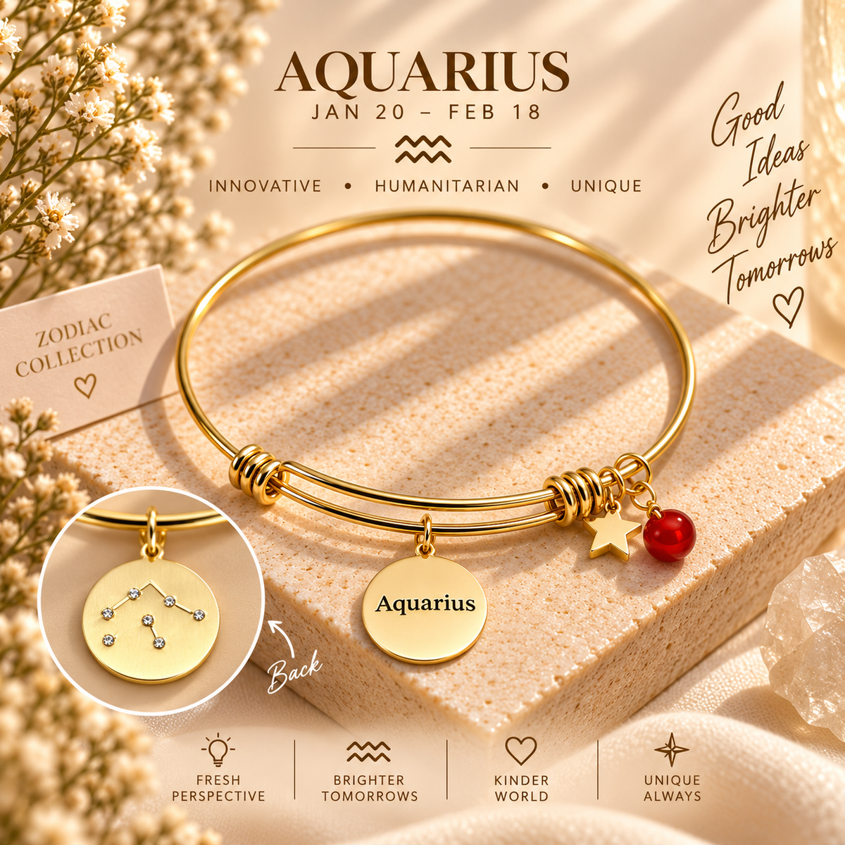 20 KARAT GOLD PLATED ADJUSTABLE ZODIAC BRACELET