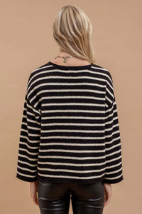 STRIPE BOAT NECK DROP SHOULDER KNIT SWEATER