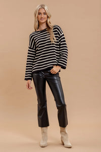 STRIPE BOAT NECK DROP SHOULDER KNIT SWEATER