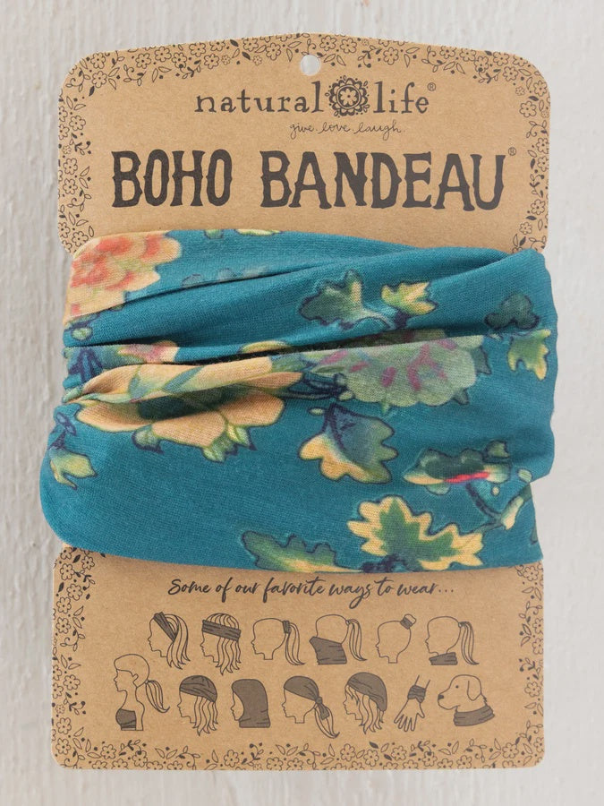 FULL BOHO BANDEAU HEADBAND - TEAL ORANGE CLUSTERS