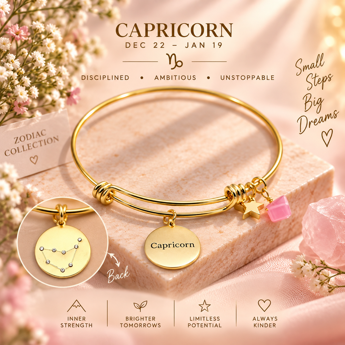 20 KARAT GOLD PLATED ADJUSTABLE ZODIAC BRACELET