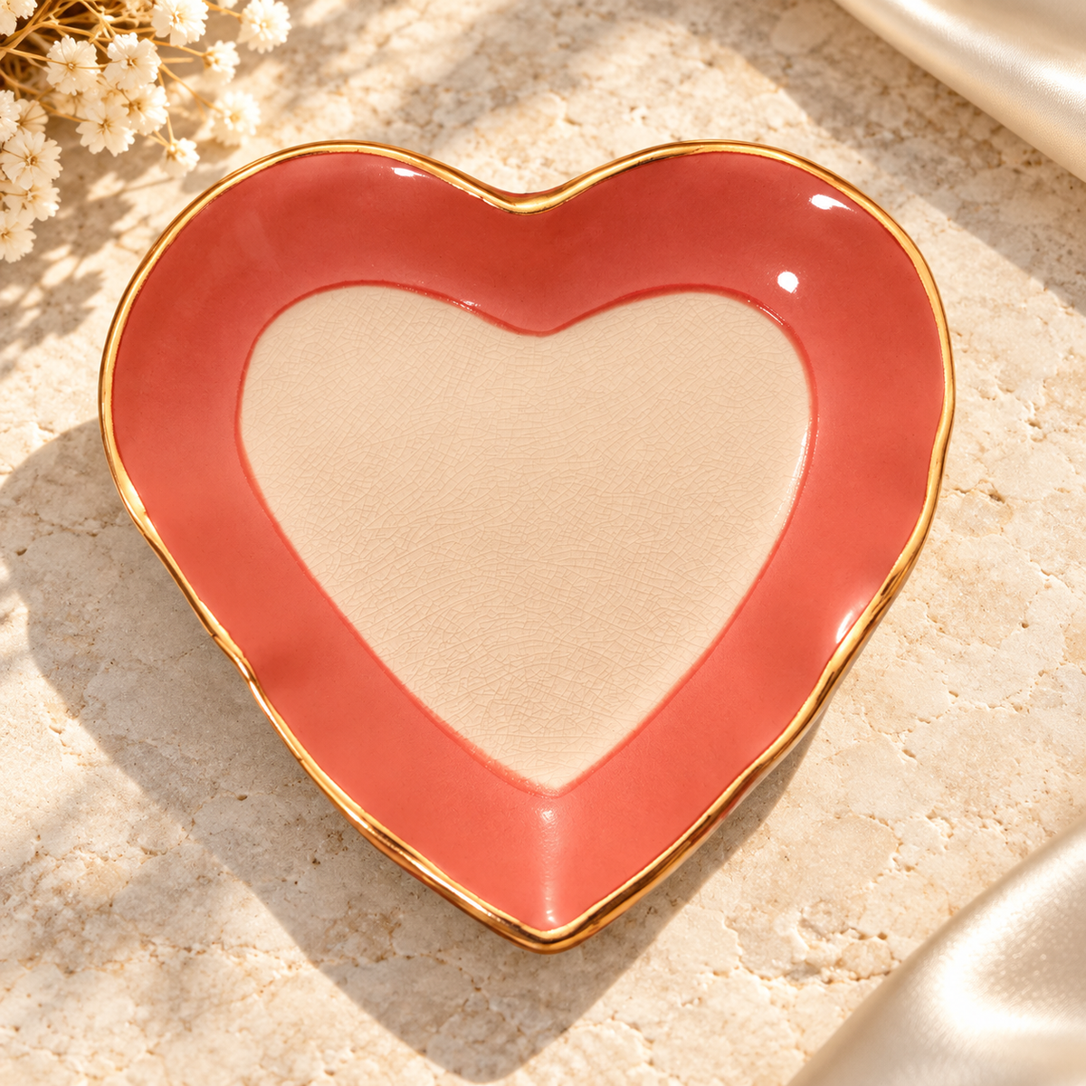 STONEWARE HEART DISH WITH GOLD EDGE