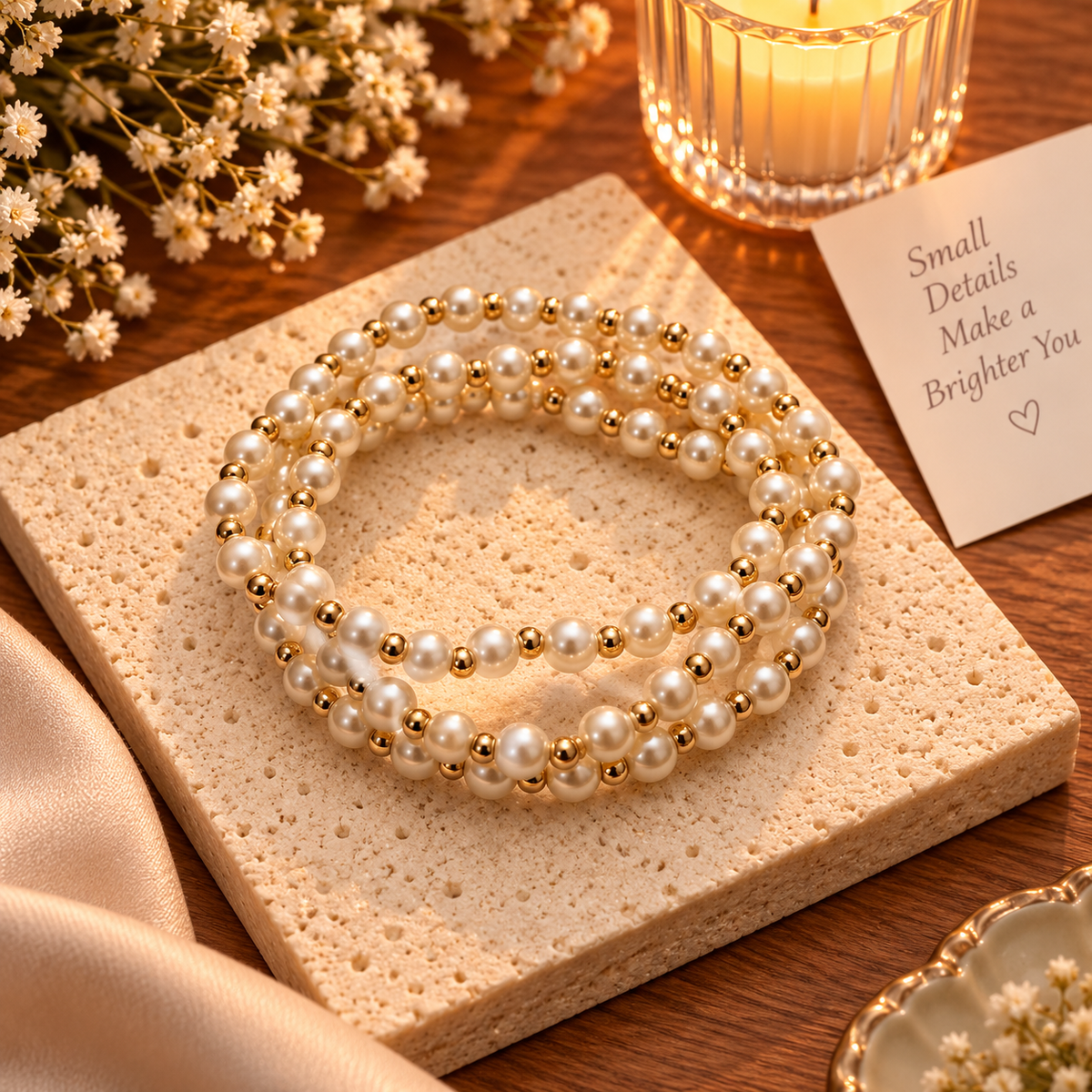 PEARL AND GOLD BEADS STRETCH BRACELET