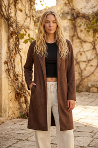 SUDED OPEN FRONT DUSTER COAT