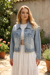OVERSIZED TRUCKER BOW PATCH DENIM JACKET