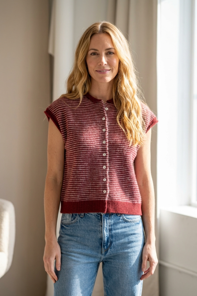 PIN STRIPE PIPER VEST CARDIGAN