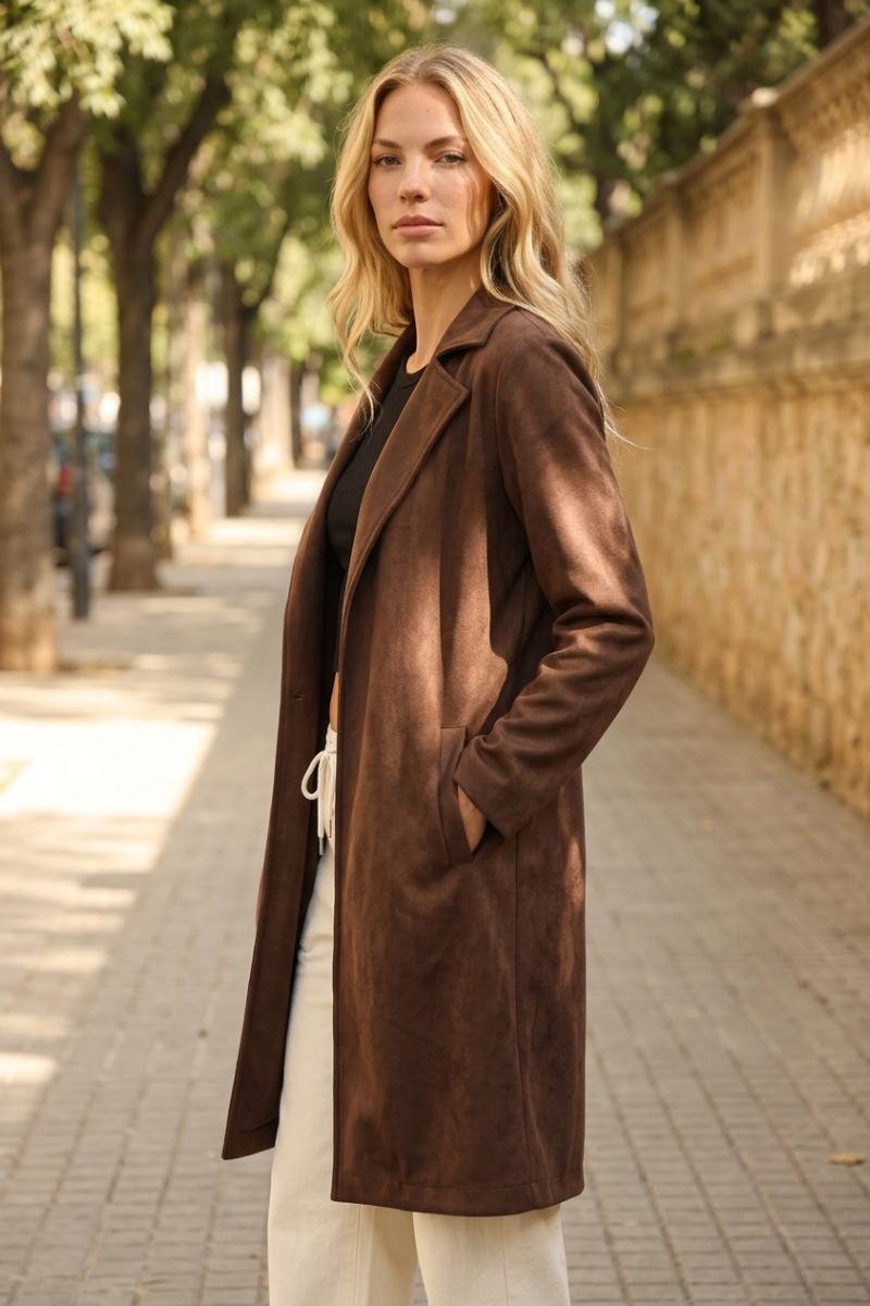 SUDED OPEN FRONT DUSTER COAT