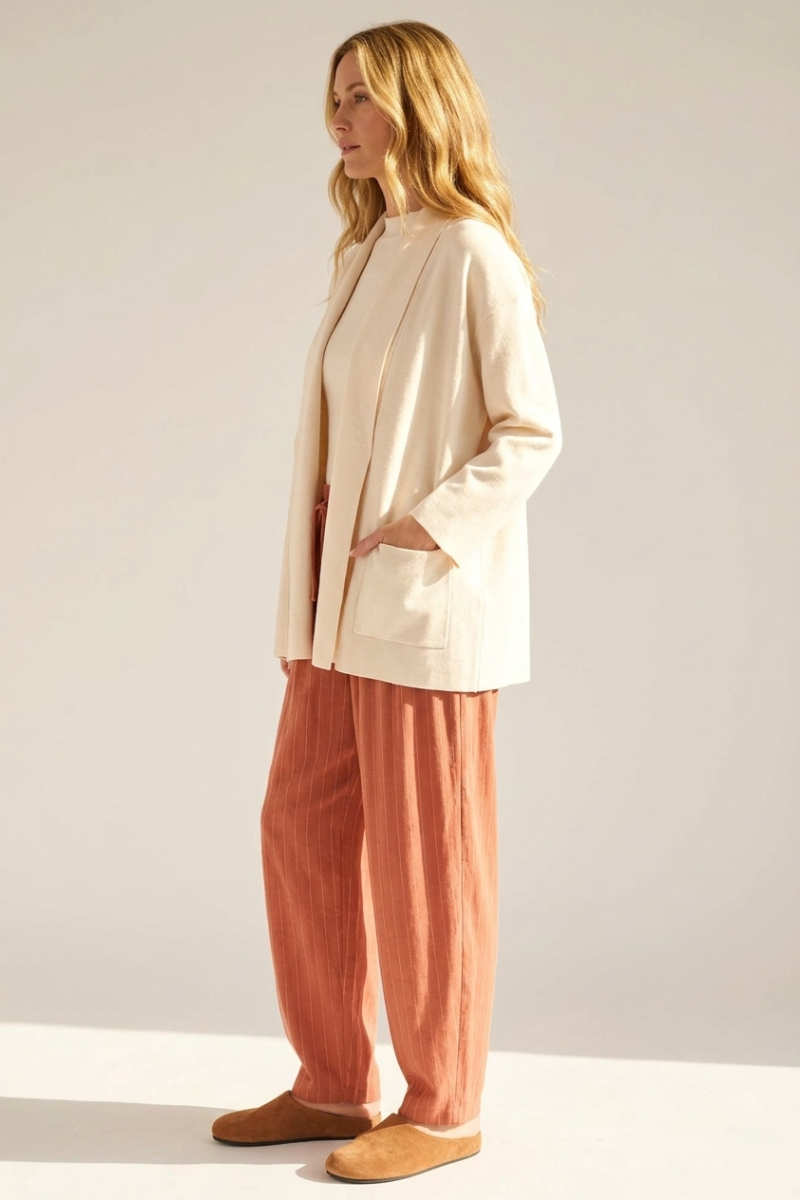 RELAXED OPEN FRONT KNIT CARDIGAN SWEATER