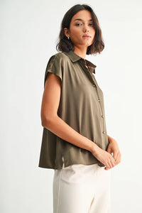 TEXTURED SATIN DOLMAN SHIRT