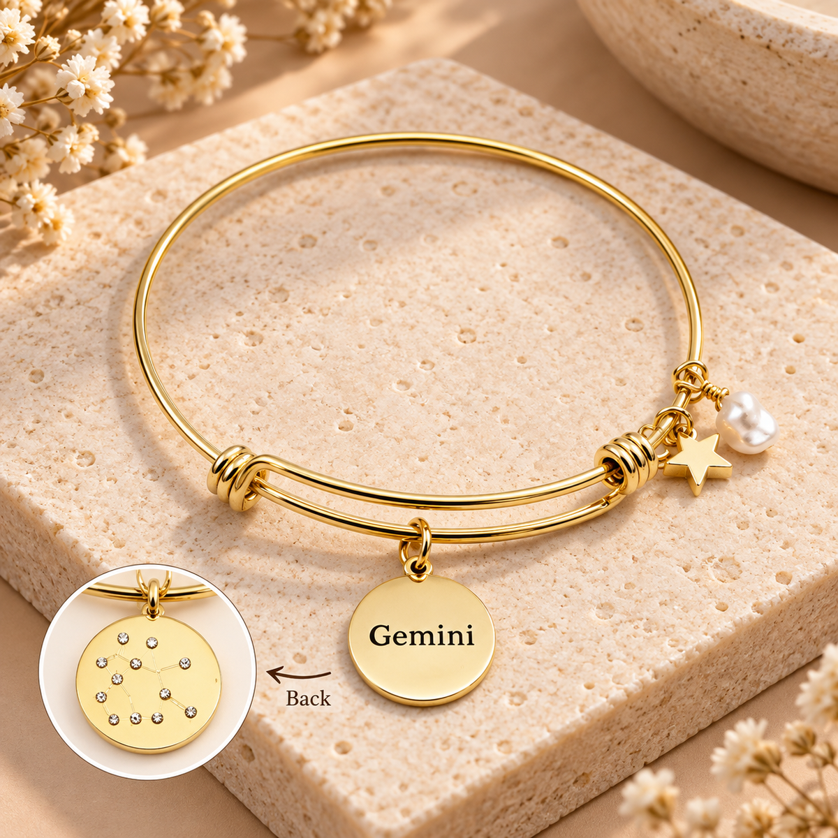 20 KARAT GOLD PLATED ADJUSTABLE ZODIAC BRACELET