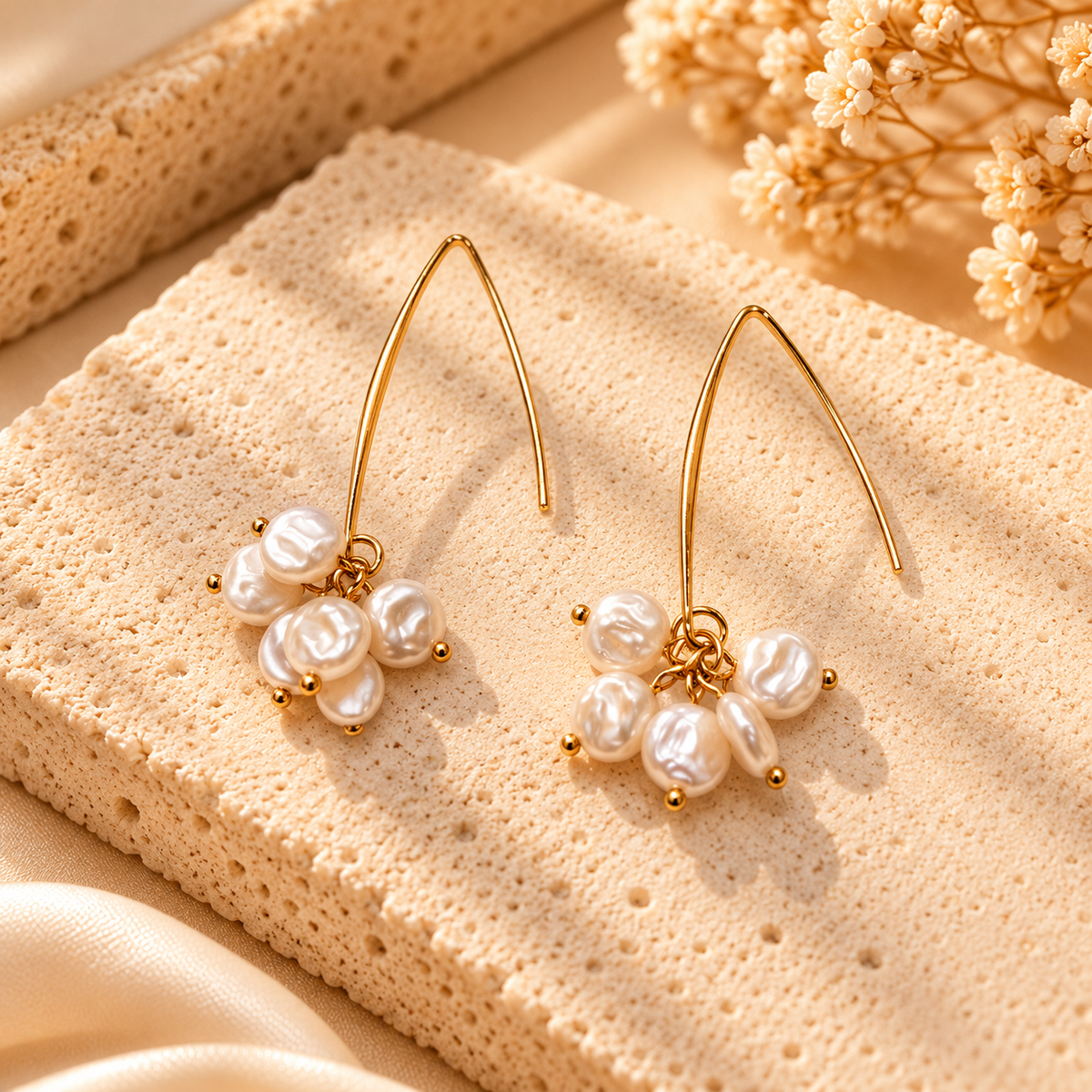 PEARL CLUSTER THREADER DANGLE EARRINGS