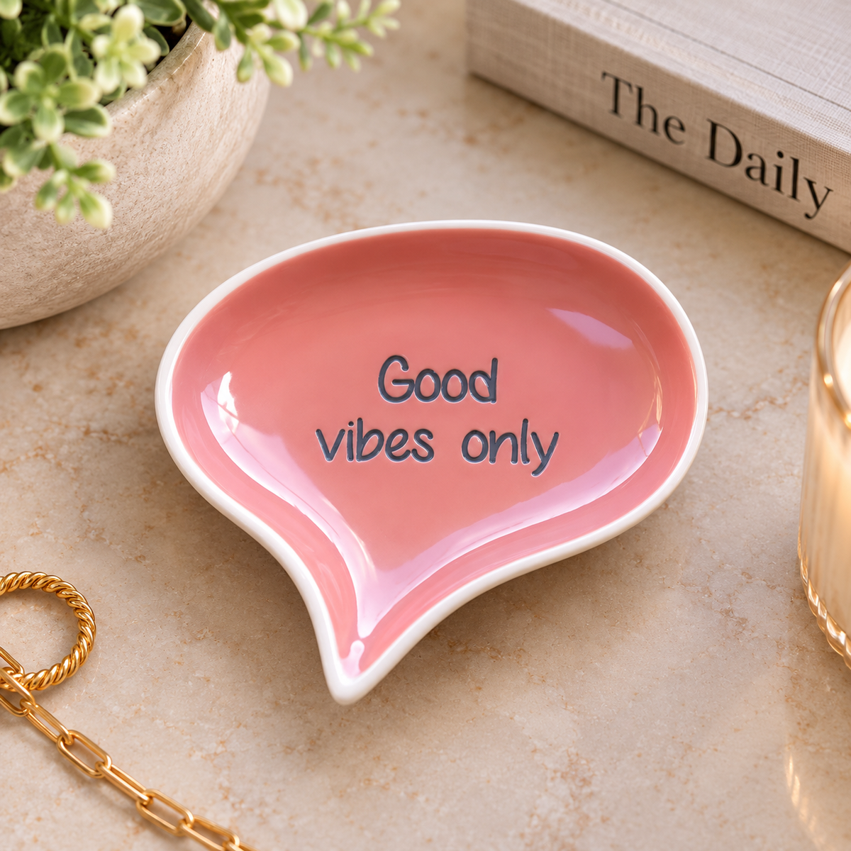 STONEWARE SPEECH BALLOON SHAPED DISH WITH WORDS