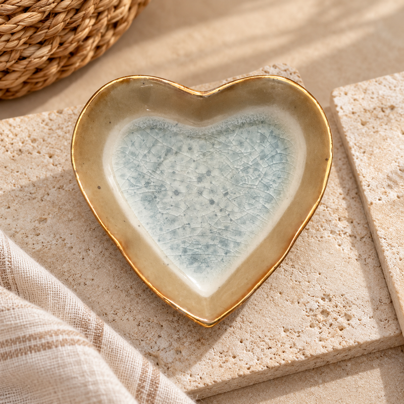 STONEWARE HEART DISH WITH GOLD EDGE