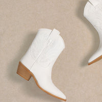 CLAIRE WHITE EMBROIDERED WESTERN COWGIRL BOOTIES