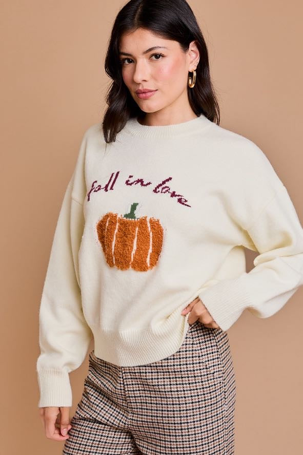 ROUND NECK LONG SLEEVE "FALL IN LOVE" SWEATER