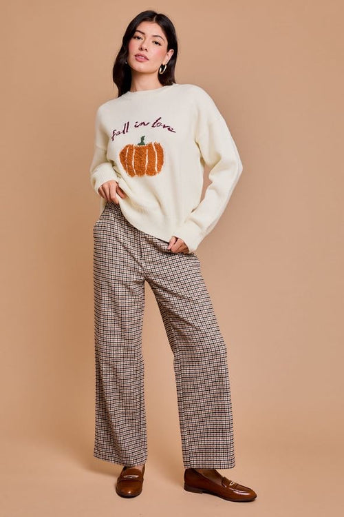 ROUND NECK LONG SLEEVE "FALL IN LOVE" SWEATER