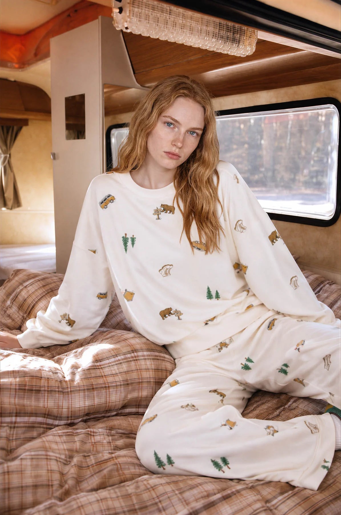 CAMPING MOTIF WIDE LEG LOUNGE PANTS