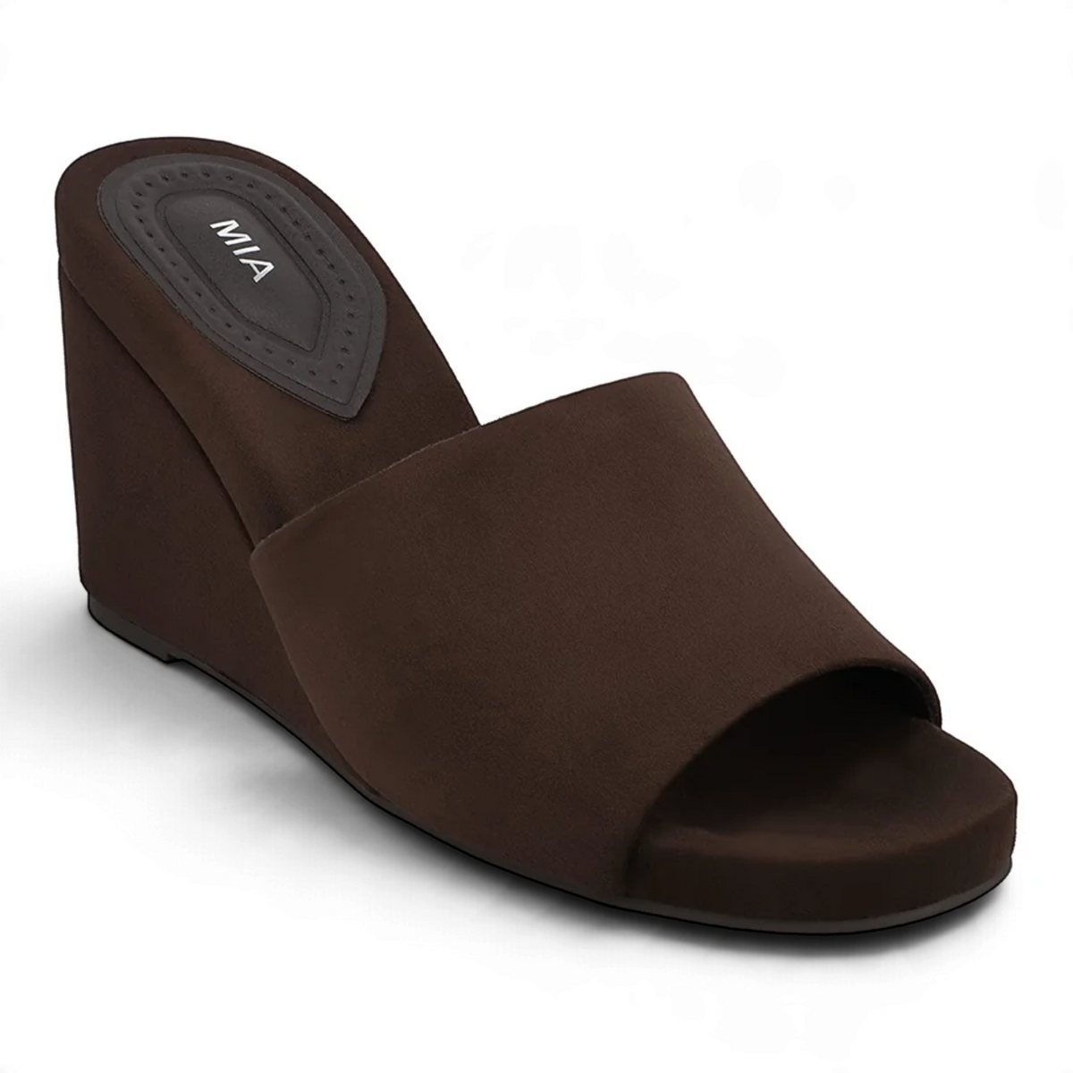 AMARA VEGAN SUEDE OPEN TOE PLATFORM WEDGE SLIDE SANDALS