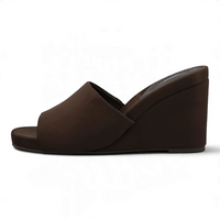 AMARA VEGAN SUEDE OPEN TOE PLATFORM WEDGE SLIDE SANDALS