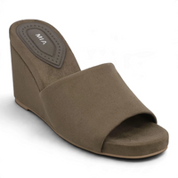 AMARA VEGAN SUEDE OPEN TOE PLATFORM WEDGE SLIDE SANDALS