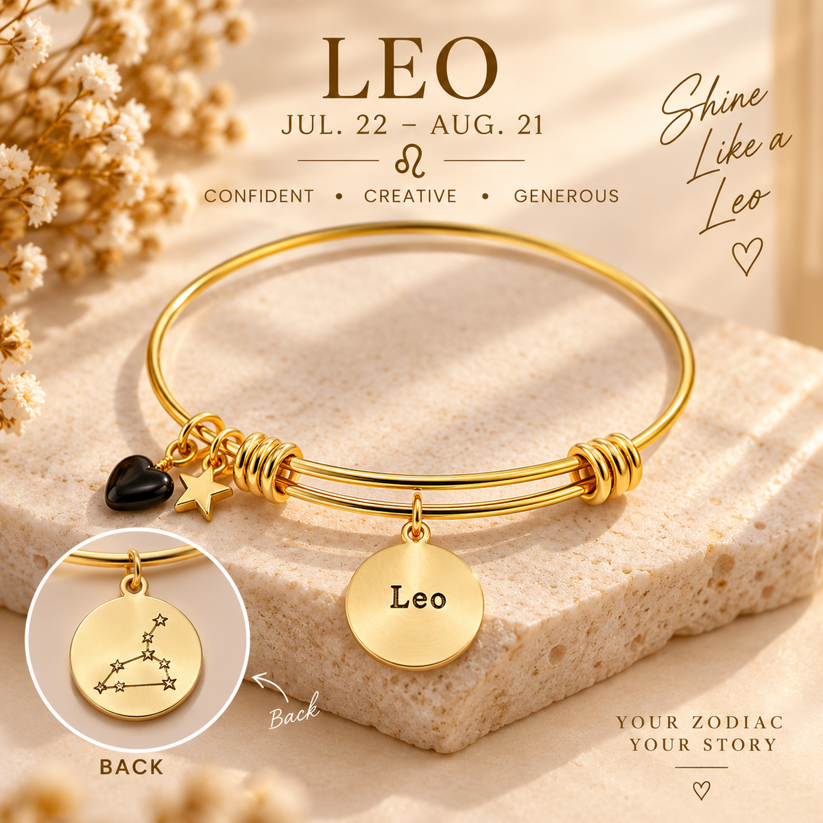20 KARAT GOLD PLATED ADJUSTABLE ZODIAC BRACELET