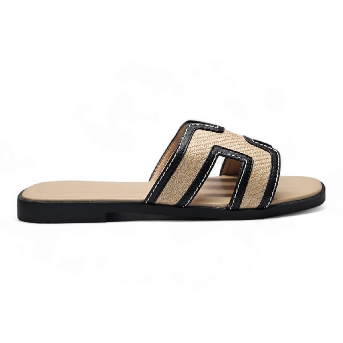 KANSAS H BAND FAUX RAFFIA SLIDE SANDALS