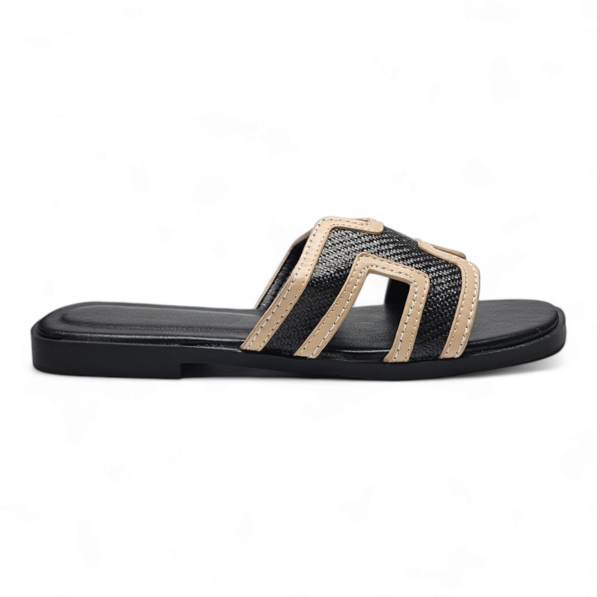 KANSAS H BAND FAUX RAFFIA SLIDE SANDALS
