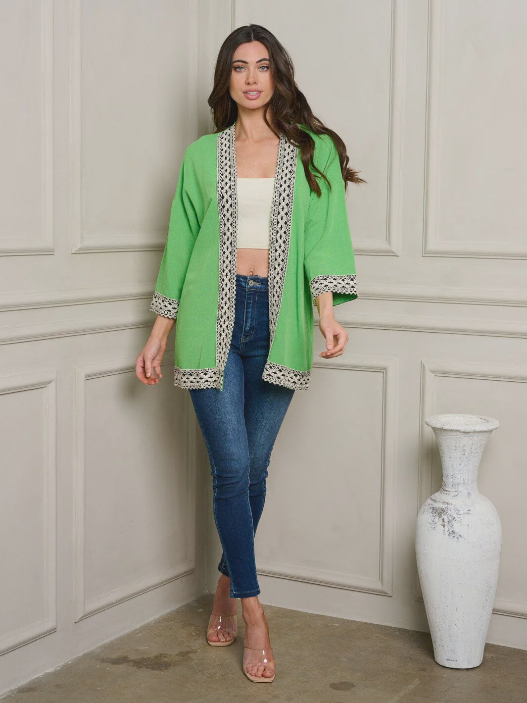 SHORT SLEEVE OPEN FRONT DETAILED CARDIGAN