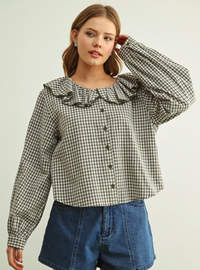MINI GINGHAM RUFFLED COLLAR BLOUSE