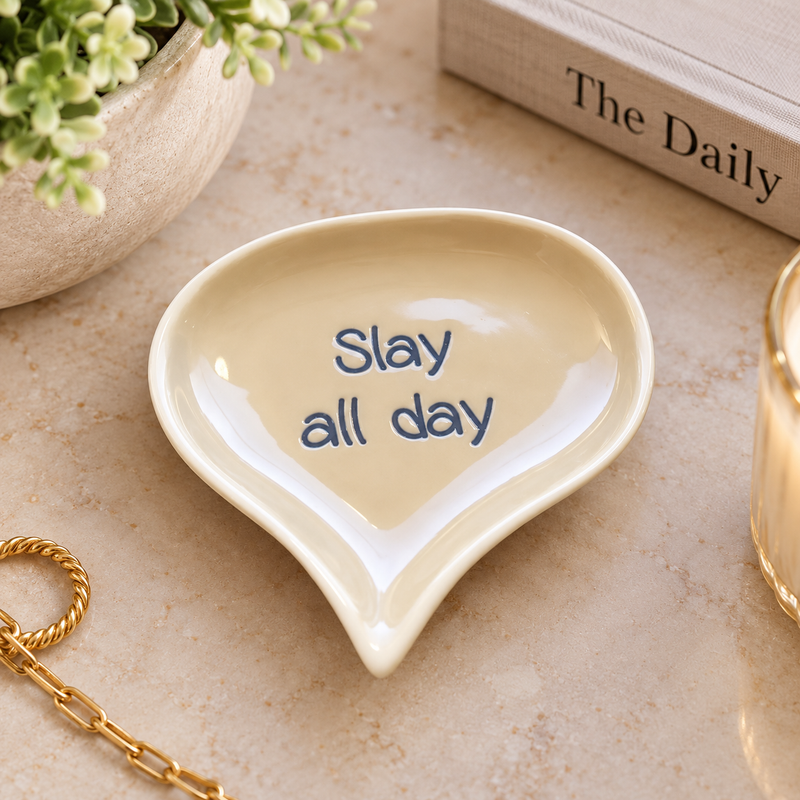 STONEWARE SPEECH BALLOON SHAPED DISH WITH WORDS