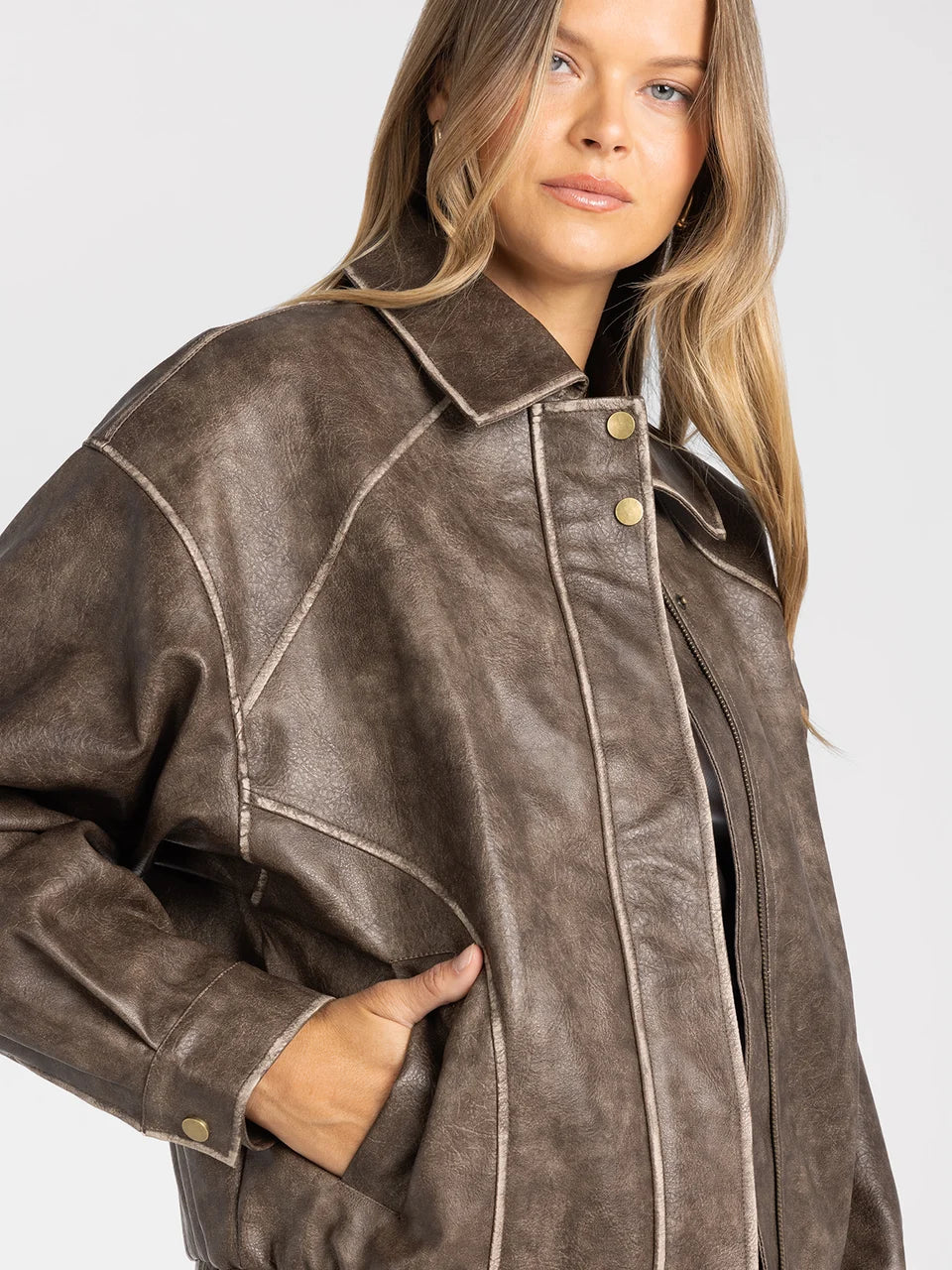 THREAD & SUPPLY SLOAN OVERSIZED VEGAN LEATHER JACKET